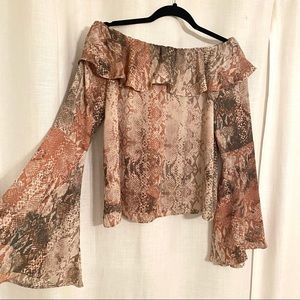 Karlie Snakeskin Off-the-Shoulder Bell Sleeve Blouse